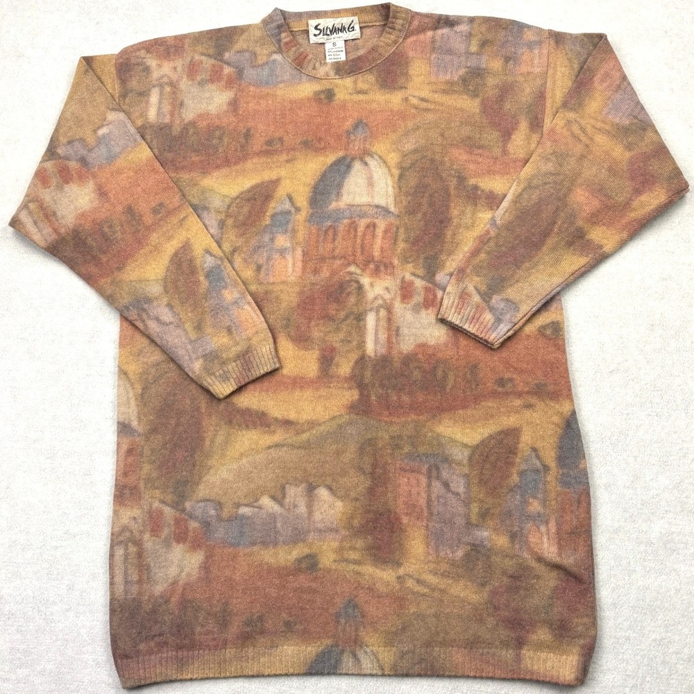Silvana G Italy Vintage Landscape Knit Sweater‎ Dress Lambswool Angora Small S